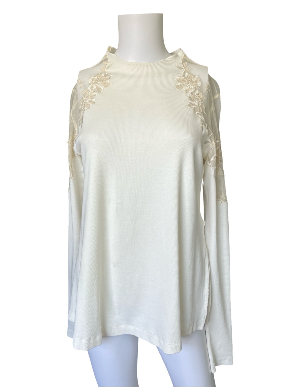 Free People Daniella Lace Top Ribbed Knit Cream Neutral Womens Size XS